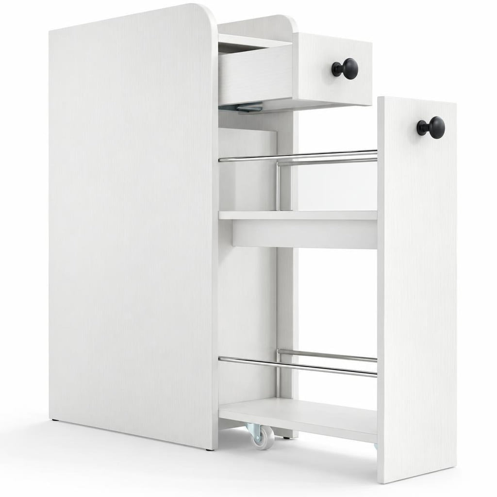 Airfind Small Bathroom Storage Cabinet 4-Tier with Slide Out Drawers on Casters, 66 lbs Capacity, MDF Frame, 16 Inch x 7 Inch x 27.5 Inch Drawer Footprint