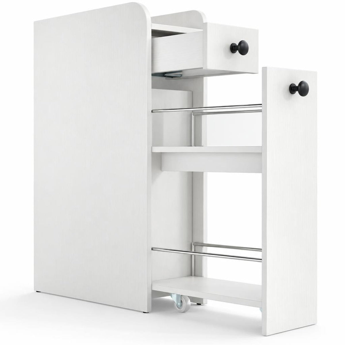 Airfind Small Bathroom Storage Cabinet 4-Tier with Slide Out Drawers on Casters, 66 lbs Capacity, MDF Frame, 16 Inch x 7 Inch x 27.5 Inch Drawer Footprint