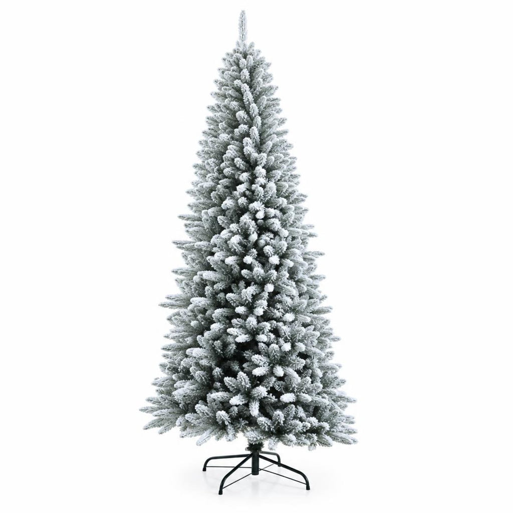 Airfind Snow-Flocked Hinged Artificial Christmas Pencil Tree with Mixed Tips-7.5 ft, White, Number of tips 373 829 1189