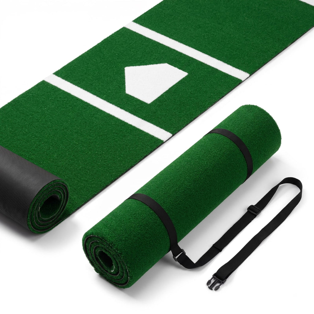 Airfind Softball Pitching Mat 10 x 3 Feet Softball Training Aid with Turf Surface and Pitching Plate and Carry Strap, Green