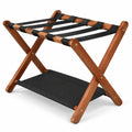 Airfind Solid Rubberwood Folding Luggage Rack with Nylon Shelves, 110 Lbs Capacity, Rubberwood Nylon, 26.5 Inch X 18 Inch X 20.5 Inch, Brown