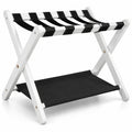 Airfind Solid Rubberwood Folding Luggage Rack with Nylon Shelves, 110 lbs Capacity, Rubberwood Nylon Frame, 26.5 x 18 x 20.5 Footprint, White
