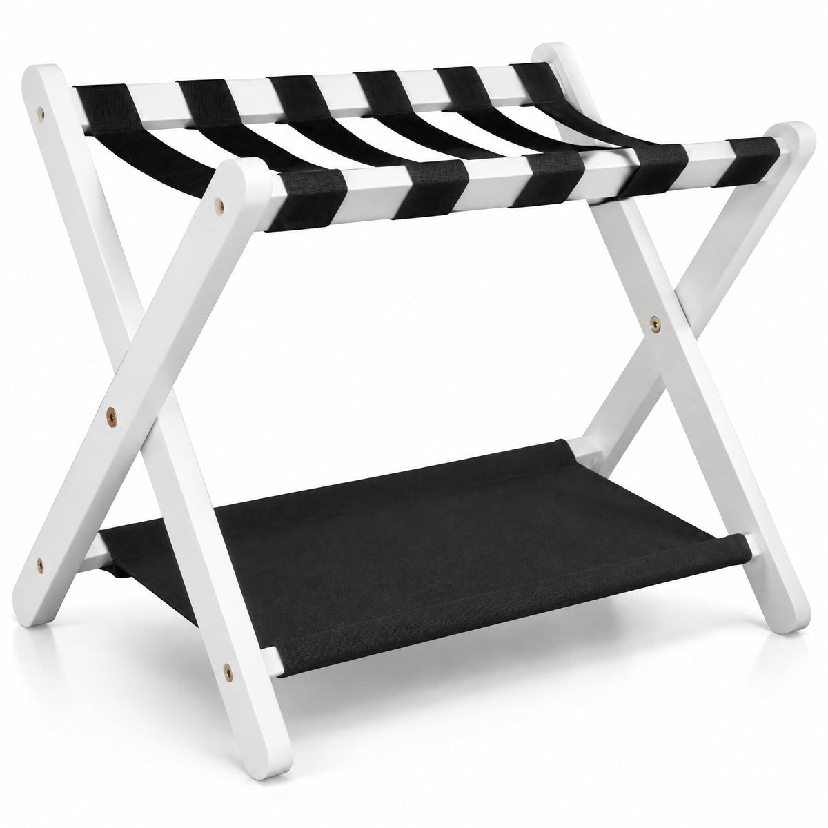 Airfind Solid Rubberwood Folding Luggage Rack with Nylon Shelves, 110 lbs Capacity, Rubberwood Nylon Frame, 26.5 x 18 x 20.5 Footprint, White