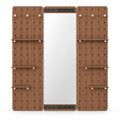 Airfind Solid Wood Full Length Mirror with Pegboard Shelves and Hooks for Entryway, Solid Wood Glass Frame, 16 x 5.5 x 55 Footprint, Brown