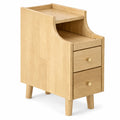 Airfind Solid Wood Night Side Table Narrow Bedside Table Nightstand with Pull-out Tray and 2 Storage Drawers, 55 lbs Capacity, Natural