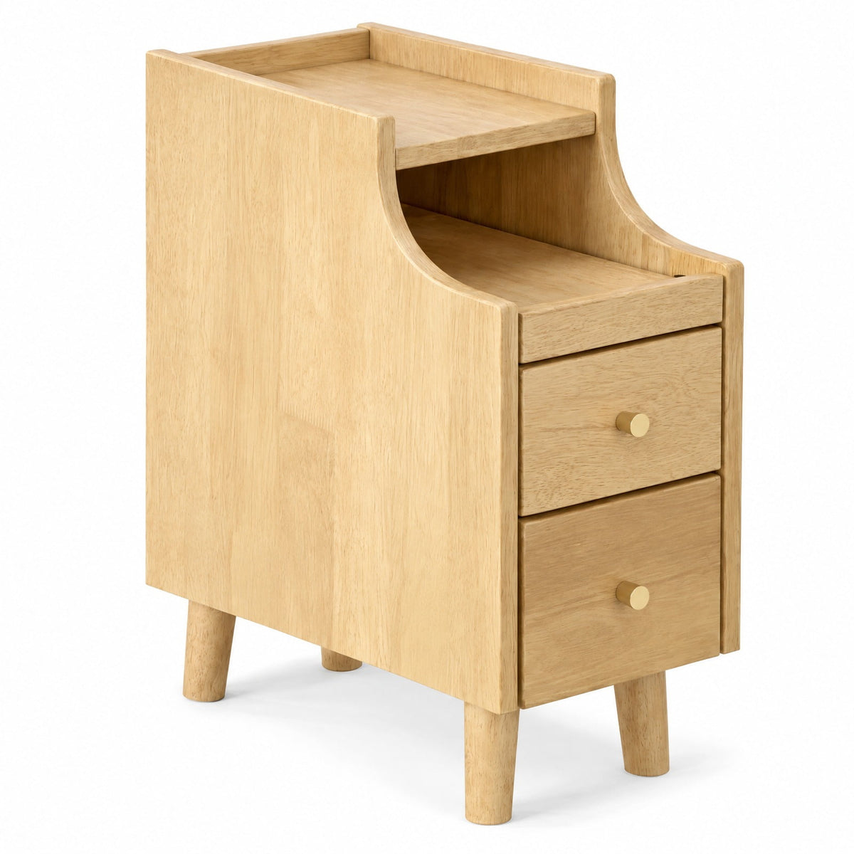 Airfind Solid Wood Night Side Table Narrow Bedside Table Nightstand with Pull-out Tray and 2 Storage Drawers, 55 lbs Capacity, Natural