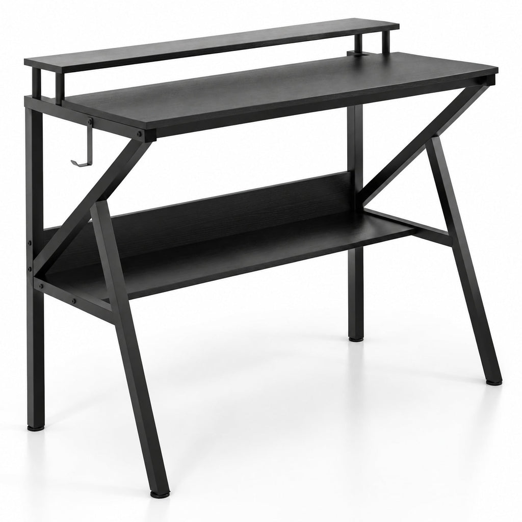 Airfind Space Saving Computer Desk with Monitor Stand and Extra Storage Shelf for Work Study, 200 lbs Capacity, Engineered Wood Metal Frame, Black