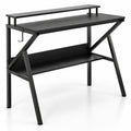 Airfind Space Saving Computer Desk with Monitor Stand and Extra Storage Shelf for Work Study, 200 lbs Capacity, Engineered Wood Metal Frame, Black