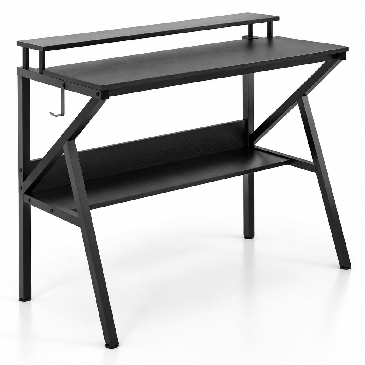 Airfind Space Saving Computer Desk with Monitor Stand and Extra Storage Shelf for Work Study, 200 lbs Capacity, Engineered Wood Metal Frame, Black