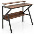 Airfind Space Saving Computer Desk with Monitor Stand and Extra Storage Shelf for Work Study, 200 lbs Capacity, Engineered Wood Metal Frame, Brown