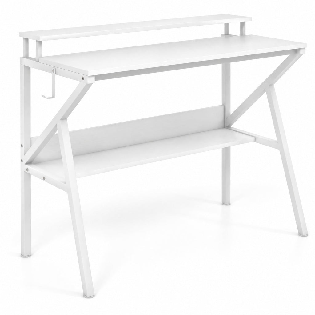 Airfind Space Saving Computer Desk with Monitor Stand and Extra Storage Shelf for Work Study, 200 lbs Capacity, Engineered Wood Metal Frame, White