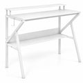 Airfind Space Saving Computer Desk with Monitor Stand and Extra Storage Shelf for Work Study, 200 lbs Capacity, Engineered Wood Metal Frame, White