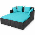 Airfind Spacious Outdoor Rattan Daybed with Upholstered Cushions and Pillows, 800 lbs Capacity, Rattan Steel Sponge Frame, Turquoise