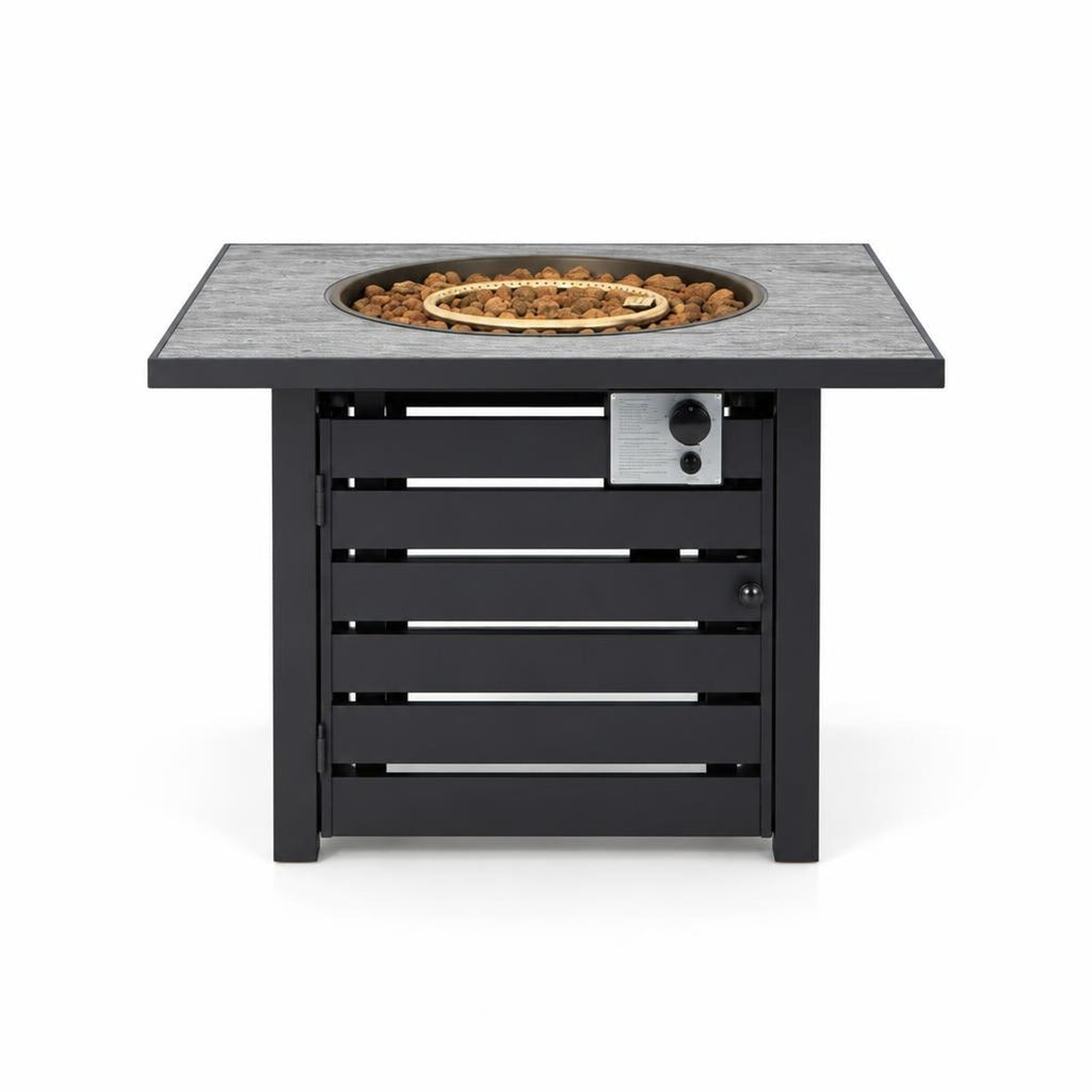 Airfind Square Propane Fire Pit Table with Lava Rocks and Rain Cover, 150 lbs Capacity, Ore powder steel stainless steel Frame, Black