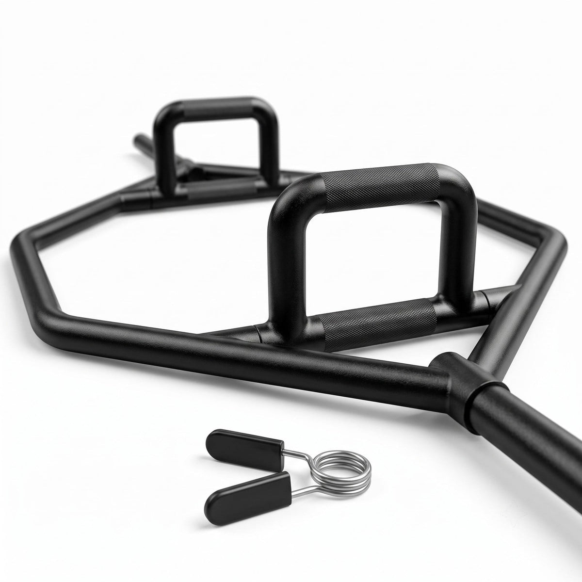 Airfind Standard Hex Trap Bar with 2 Spring Collars and Foldable Handles, 800 lb Capacity Steel Deadlift Weight Bar for Strength Training, Fits 1-Inch Plates, Black