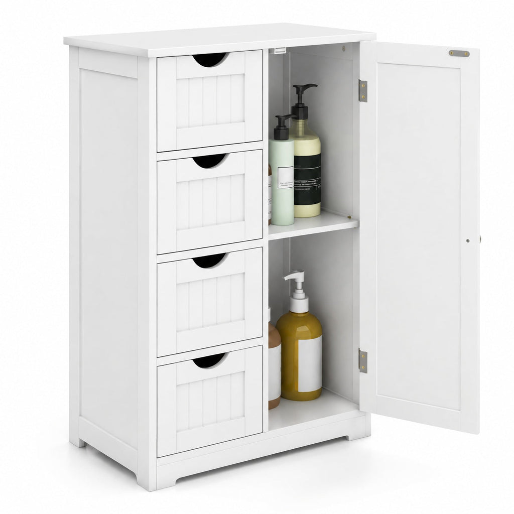 Airfind Standing Indoor Wooden Cabinet with 4 Drawers, 143 lbs Capacity, MDF Engineered Wood Frame, 21.5 Inch x 12 Inch x 32.5 Inch Footprint, White