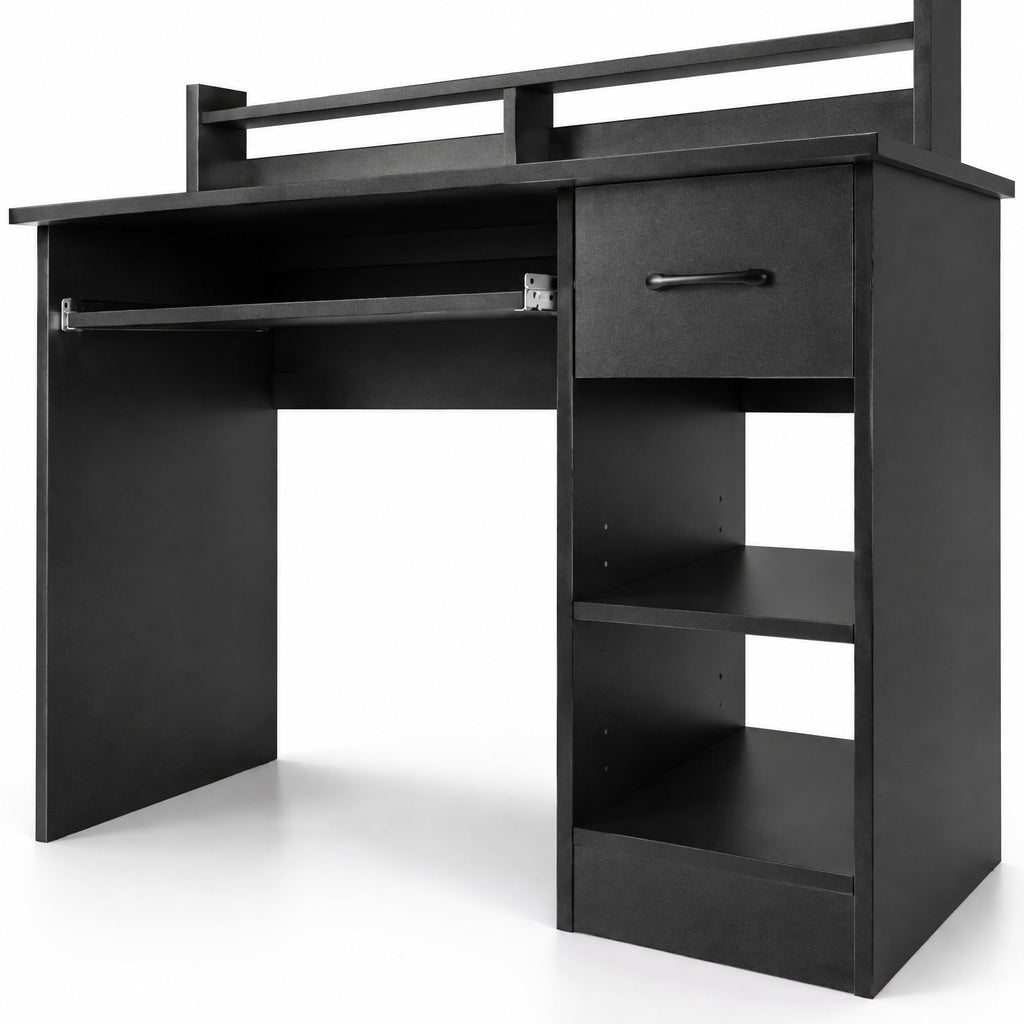 Airfind Study Laptop Table with Drawer and Keyboard Tray, 201 lbs Capacity, Engineered Wood MDF Frame, Black