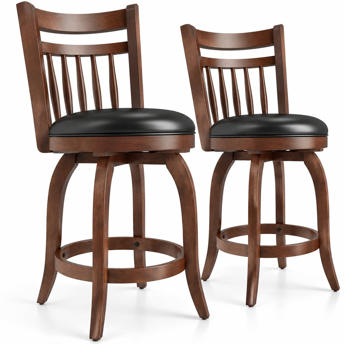 Airfind Swivel Bar Stools Set of 2 Counter Height Faux Leather Upholstered Barstools-24 Inches, 330 lbs Capacity, Expresso and Black