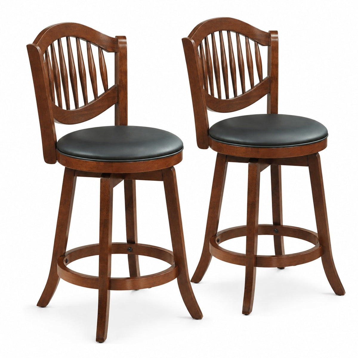 Airfind Swivel Bar Stools Set of 2 with Backrest and Wood Frame-25 Inches, 330 lbs Capacity, Rubber Wood PVC Leather Sponge Frame, Wood