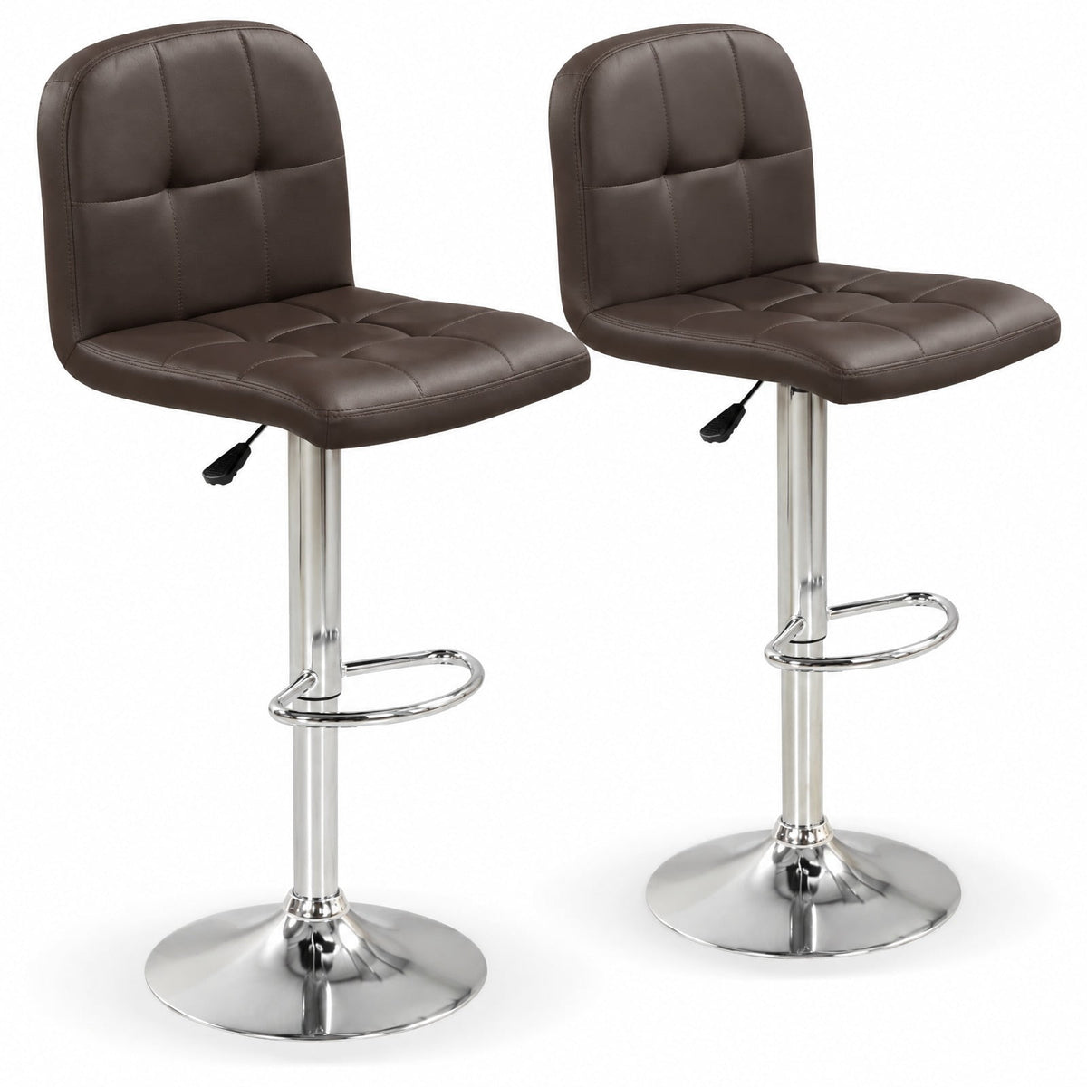 Airfind Swivel Bar Stools Set of 2 with Footrests and Metal Base, 250 lbs Capacity, Faux Leather Sponge Metal Plywood Frame, Brown