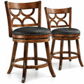 Airfind Swivel Bar Stools Set of 2 with High Backrest and Wood Frame-24 Inches, 330 lbs Capacity, Rubber Wood PVC Leather Sponge Frame, Expresso