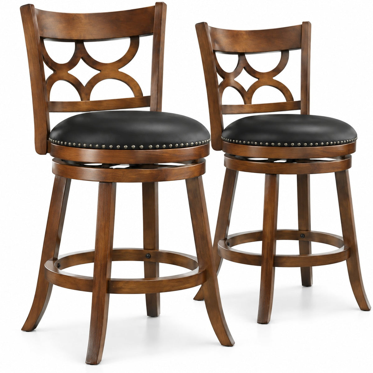 Airfind Swivel Bar Stools Set of 2 with High Backrest and Wood Frame-29 Inches, 330 lbs Capacity, Rubber Wood PVC Leather Sponge Frame, Expresso