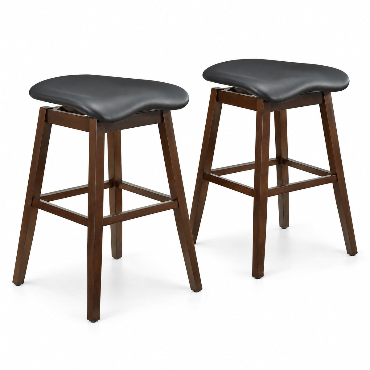 Airfind Swivel Bar Stools Set of 2 with Padded Contoured Seat and Footrest-Black and Brown, 310 lbs Capacity, Rubber Wood MDF PVC Leather Sponge Frame