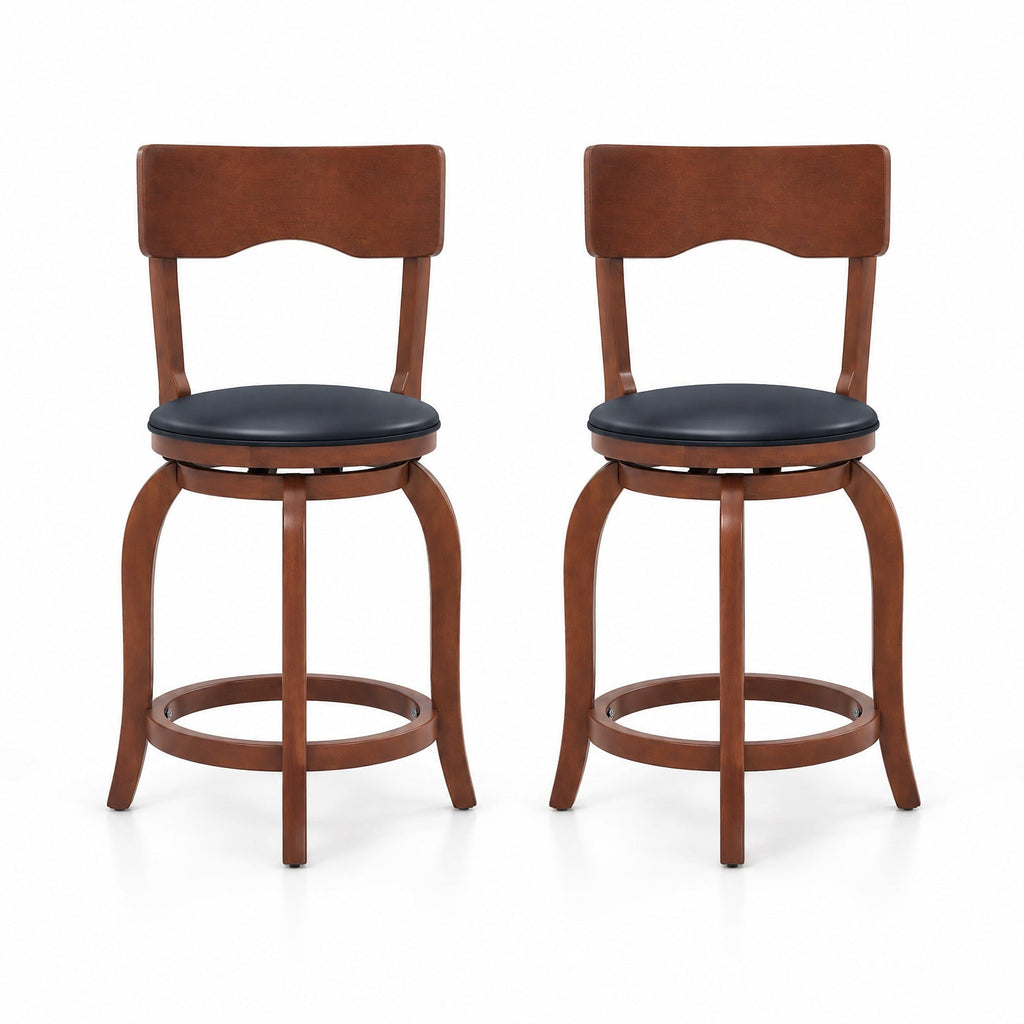 Airfind Swivel Bar Stools Set of 2 with Rubber Wood Frame and Upholstered Seat-24 Inch, 286 lbs Capacity, Rubber Wood Sponge PVC Frame, Wood