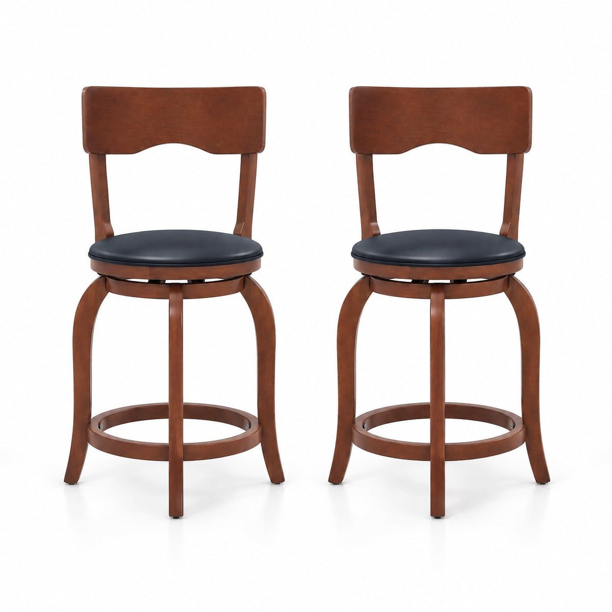 Airfind Swivel Bar Stools Set of 2 with Rubber Wood Frame and Upholstered Seat-24 Inch, 286 lbs Capacity, Rubber Wood Sponge PVC Frame, Wood