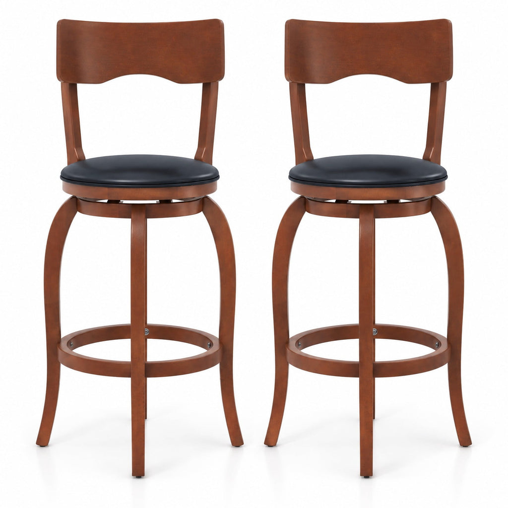 Airfind Swivel Bar Stools Set of 2 with Rubber Wood Frame and Upholstered Seat-29 Inch, 286 lbs Capacity, Rubber Wood Sponge PVC Frame, Wood
