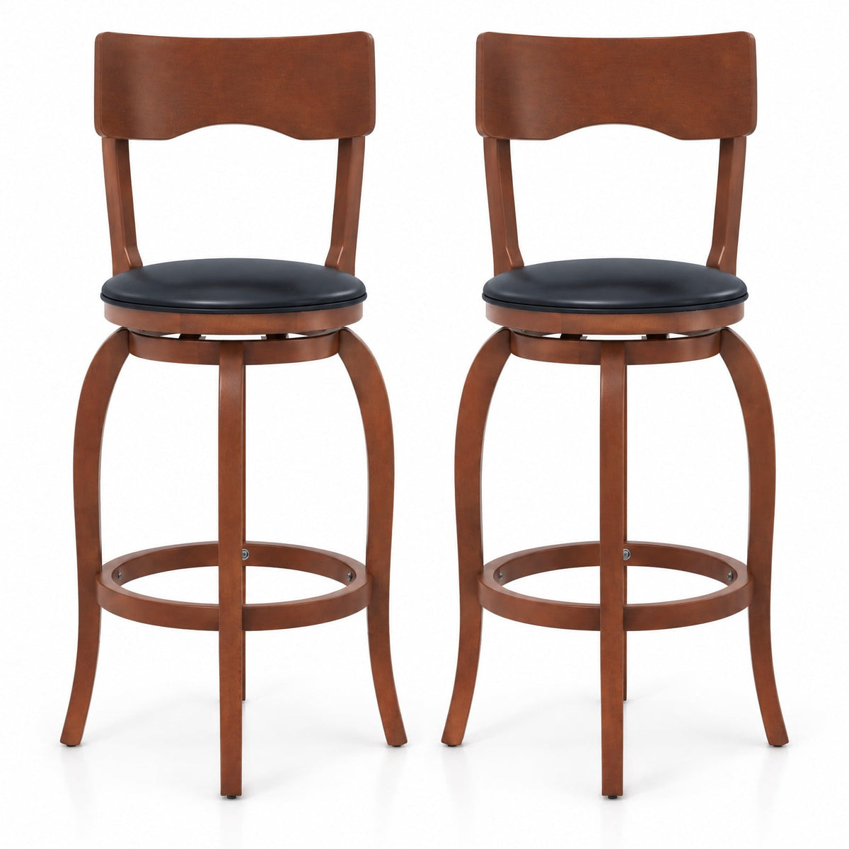 Airfind Swivel Bar Stools Set of 2 with Rubber Wood Frame and Upholstered Seat-29 Inch, 286 lbs Capacity, Rubber Wood Sponge PVC Frame, Wood