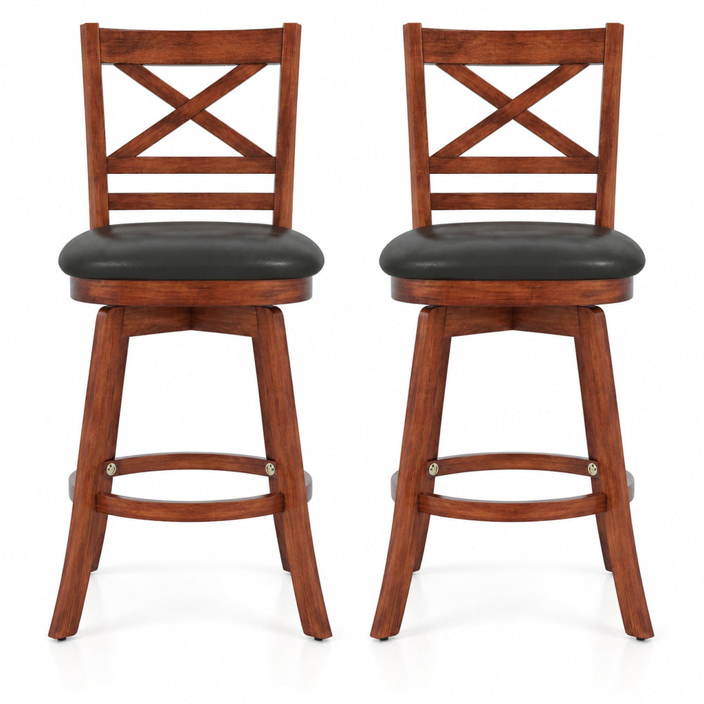 Airfind Swivel Barstools Set of 2 with Backrest and Footrest-24 Inches, 350 lbs Capacity, Rubberwood PU MDF Sponge Frame, Antique Walnut + Black