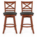 Airfind Swivel Barstools Set of 2 with Backrest and Footrest-24 Inches, 350 lbs Capacity, Rubberwood PU MDF Sponge Frame, Antique Walnut + Black