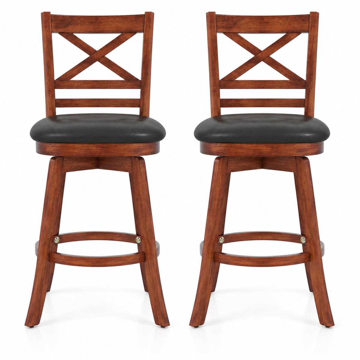 Airfind Swivel Barstools Set of 2 with Backrest and Footrest-24 Inches, 350 lbs Capacity, Rubberwood PU MDF Sponge Frame, Antique Walnut + Black
