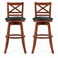 Airfind Swivel Barstools Set of 2 with Backrest and Footrest-29 Inches, 350 lbs Capacity, Rubberwood PU MDF Sponge Frame, Antique Walnut + Black