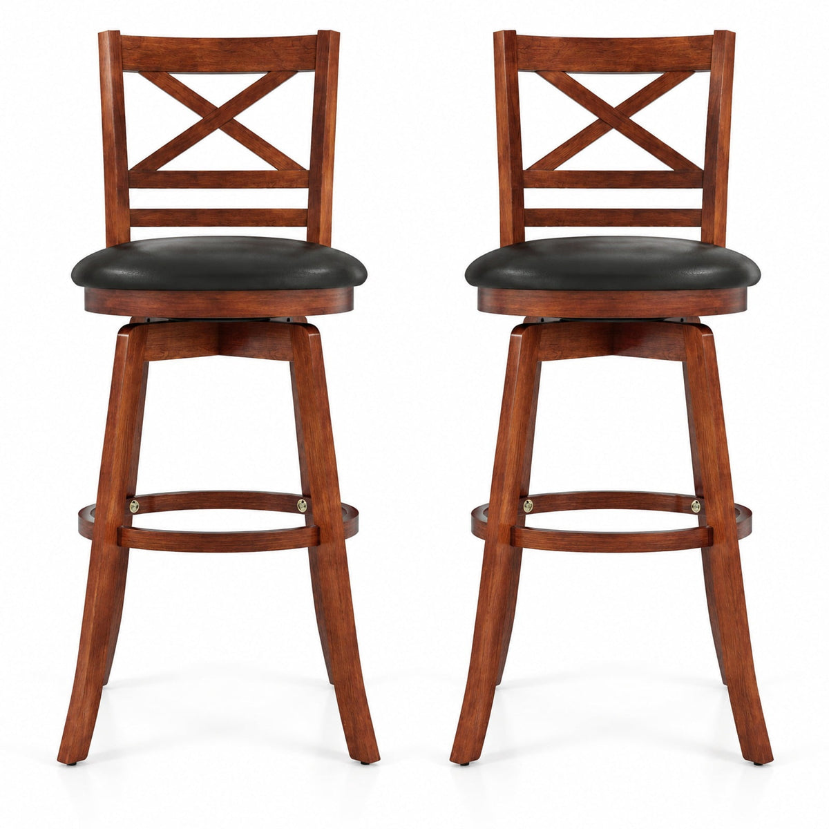 Airfind Swivel Barstools Set of 2 with Backrest and Footrest-29 Inches, 350 lbs Capacity, Rubberwood PU MDF Sponge Frame, Antique Walnut + Black