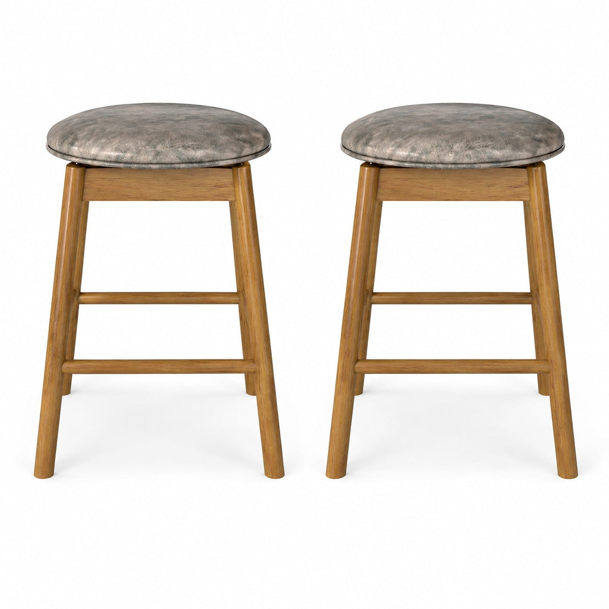 Airfind Swivel Counter Height Barstools with Solid Wood Legs and Footrests-Set of 2, 290 lbs Capacity, PU Leather Sponge Rubber Wood MDF Frame, Wood