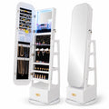 Airfind Swivel Jewelry Cabinet with Full-Length Mirror and LED Lights and Storage Shelves, Engineered Wood Frame, 22in x 22in x 65in Footprint, White