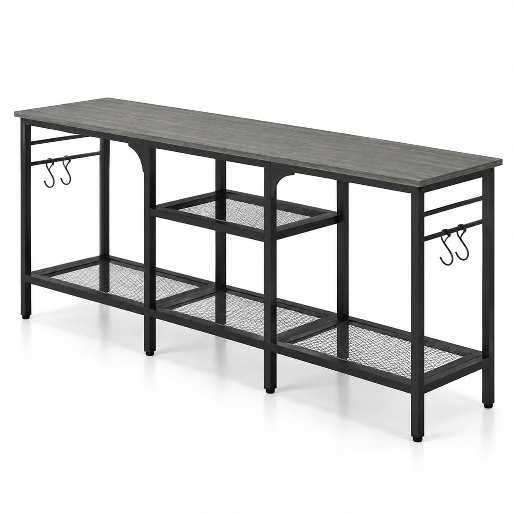 Airfind TV Stand, for TVs up to 65 Inch with 3-Tier Open Shelves and 4 Hooks, 685 lbs Capacity, Engineered Wood Metal Frame, Oak