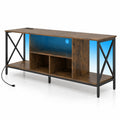 Airfind TV Stand with LED Lights for 65 Inch TV Entertainment Center with Power Outlets, 132 lbs Capacity, Metal Engineered Wood MDF Frame, Brown