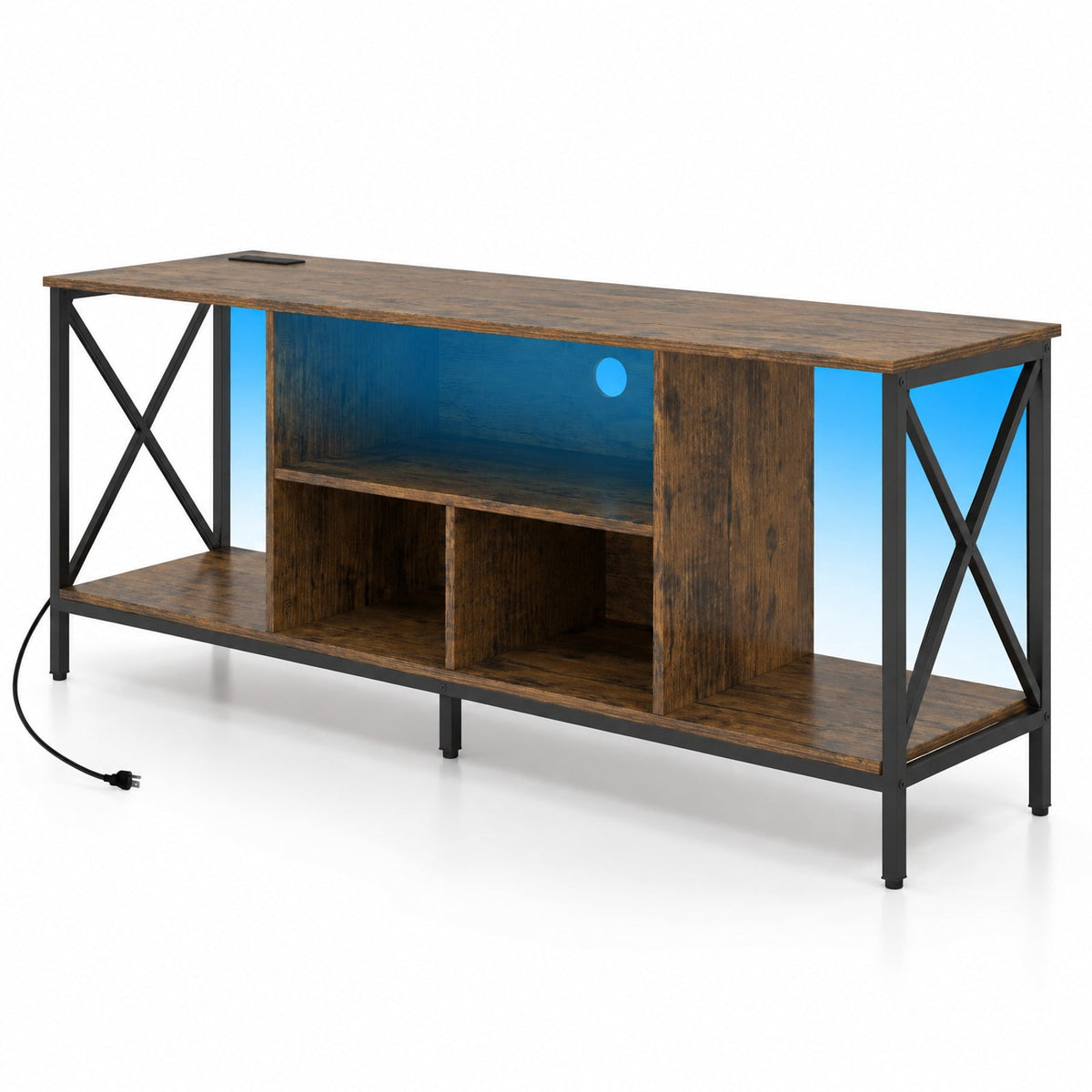 Airfind TV Stand with LED Lights for 65 Inch TV Entertainment Center with Power Outlets, 132 lbs Capacity, Metal Engineered Wood MDF Frame, Brown