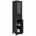 Airfind Tall Floor Storage Cabinet with 2 Doors and 1 Drawer for Bathroom, MDF Tempered Glass Frame, 16in x 12in x 67in Footprint, Black