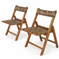 Airfind Teak Folding Chairs Set of 2 with Hand, Chair 400 lbs Capacity, Teak Wood PE Rattan Frame, 24 x 20 x 32 Footprint, of Rattan Mix Brown