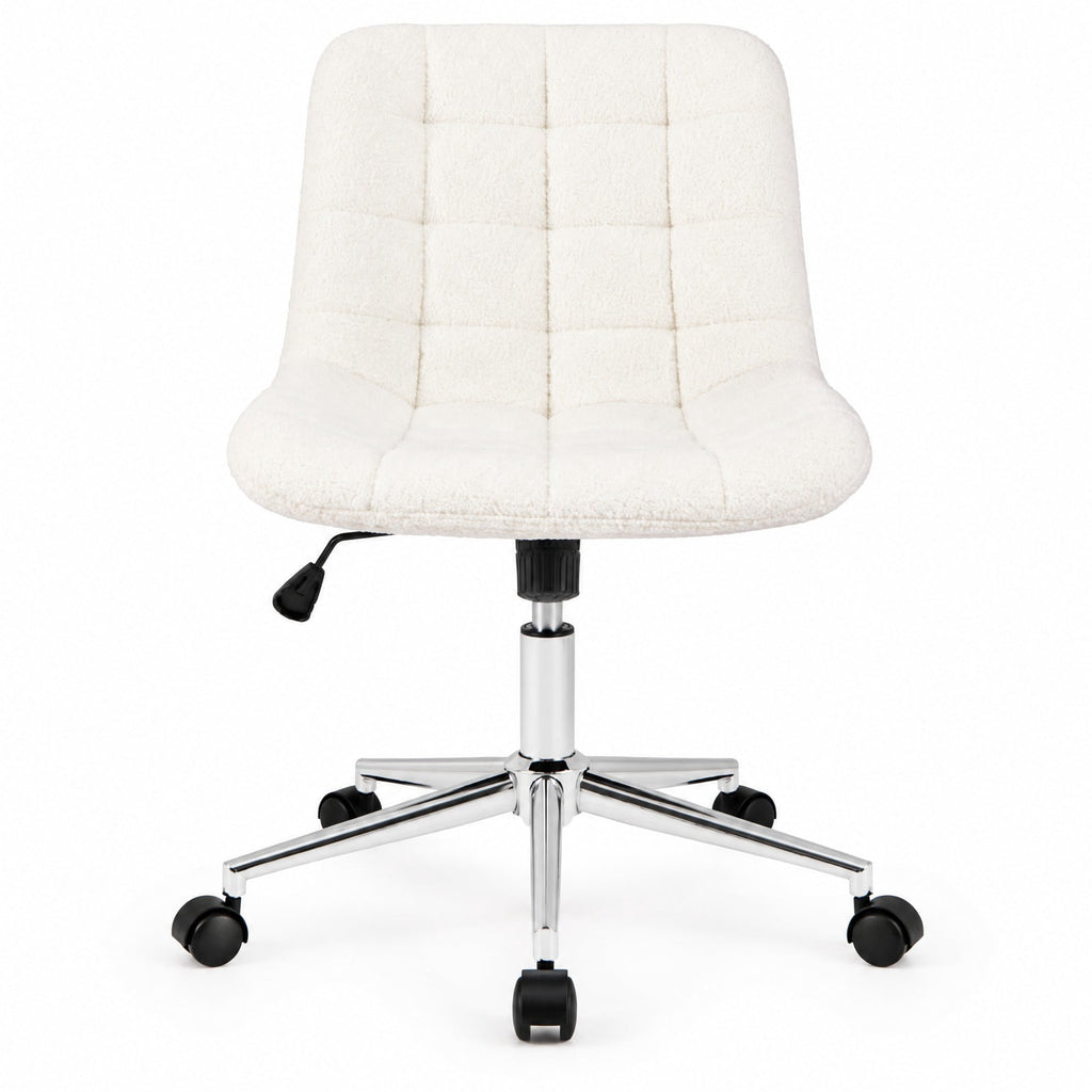 Airfind Teddy Fleece Armless Office Chair Makeup Vanity Chair, 250 lbs Capacity, Metal Teddy Fleece Sponge Nylon Frame, White