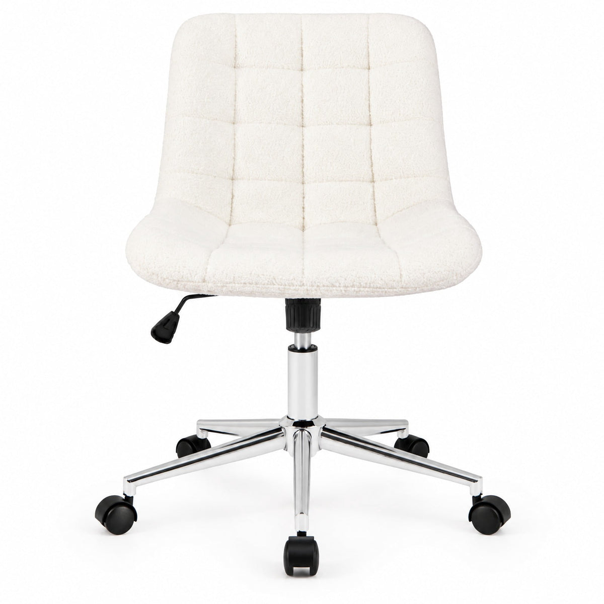 Airfind Teddy Fleece Armless Office Chair Makeup Vanity Chair, 250 lbs Capacity, Metal Teddy Fleece Sponge Nylon Frame, White