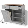 Airfind Tilt Out Trash Can Cabinet with Outlets and Adjustable Shelf, 100 Lbs Capacity, MDF Engineered Wood for Convenient Everyday Use, Gray