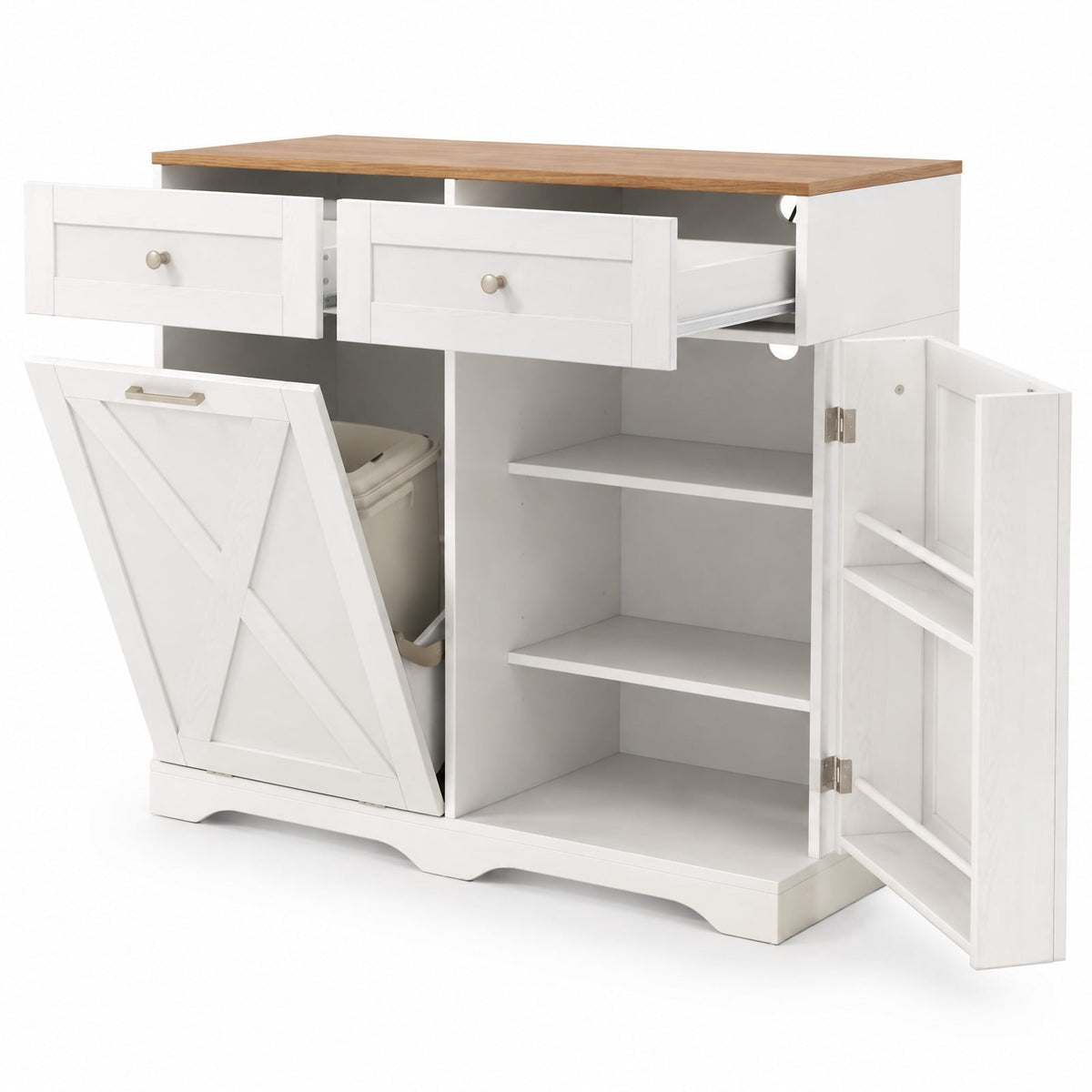 Airfind Tilt Out Trash Can Cabinet featuring Outlets and Adjustable Shelf, 100 lbs Countertop Capacity, MDF Engineered Wood Frame, White