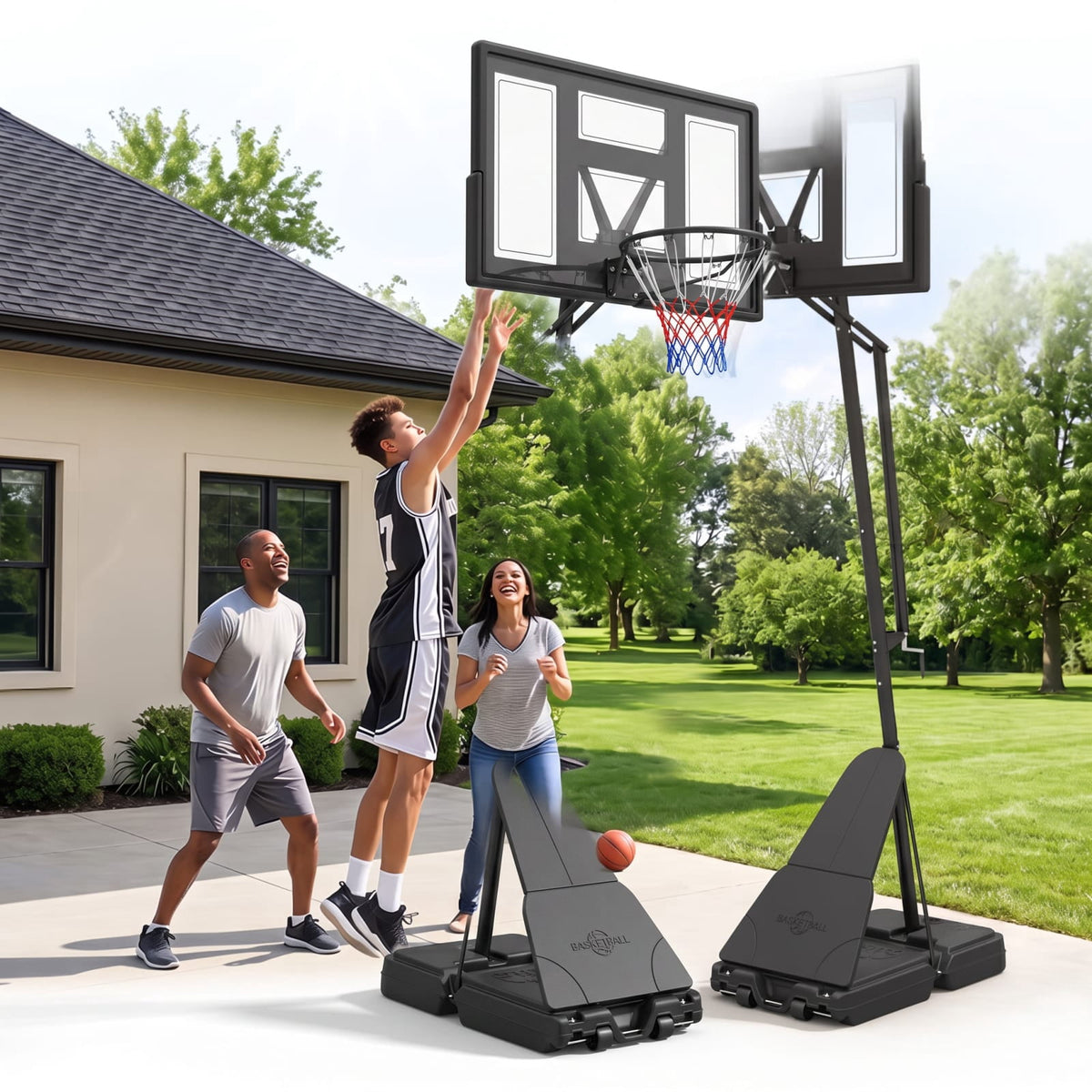 Airfind Tool Free Basketball Goal System with 7.7 to 10 Foot Hand Crank Adjustable Height Shatterproof Backboard and Fillable Base for Backyard, Black