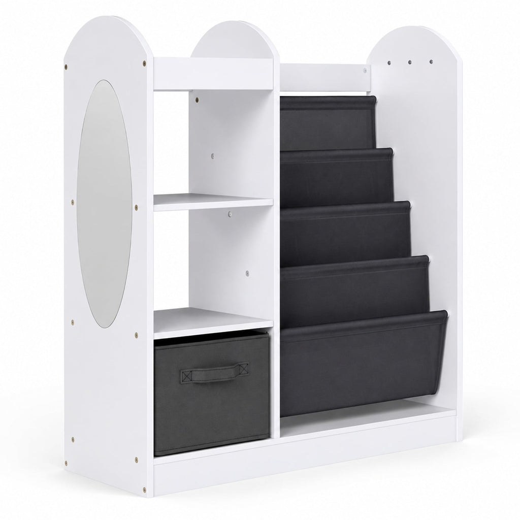 Airfind Toy Storage Organizer with 4-Tier Sling Shelves, 22 lbs Capacity, MDF Pine Wood Fabric Frame for Everyday Use, White