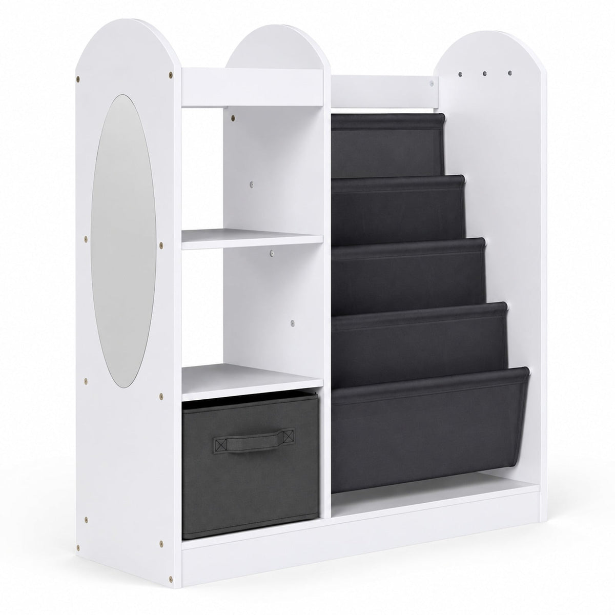 Airfind Toy Storage Organizer with 4-Tier Sling Shelves, 22 lbs Capacity, MDF Pine Wood Fabric Frame for Everyday Use, White